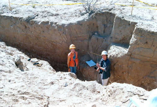 Diane logging a fault trench crossing an active fault strand in Landers, CA